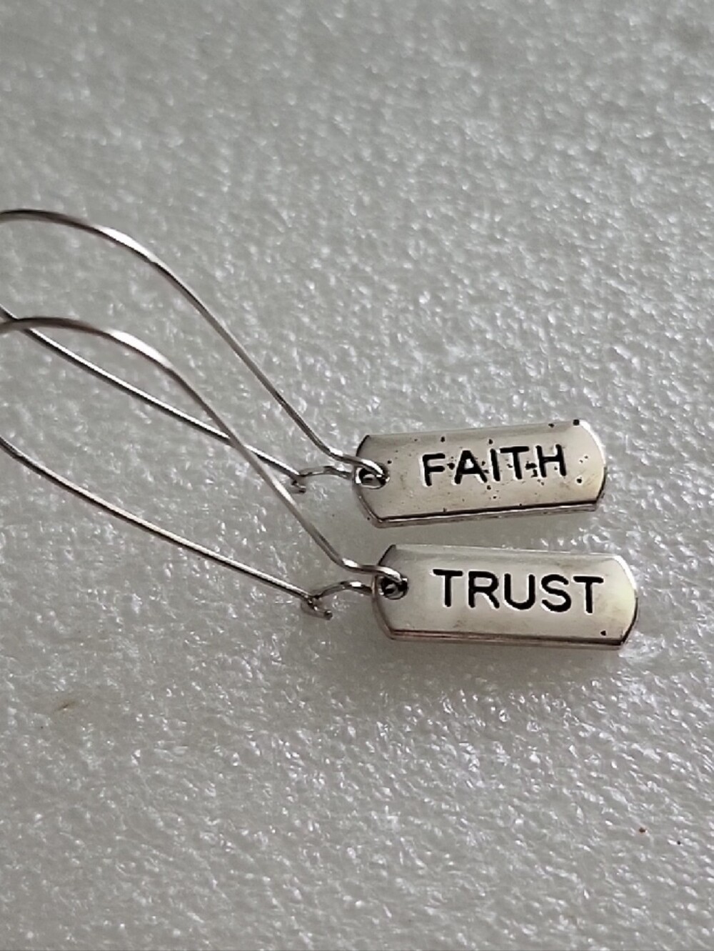 Hand Crafted Silver Faith & Trust Tag Earrings